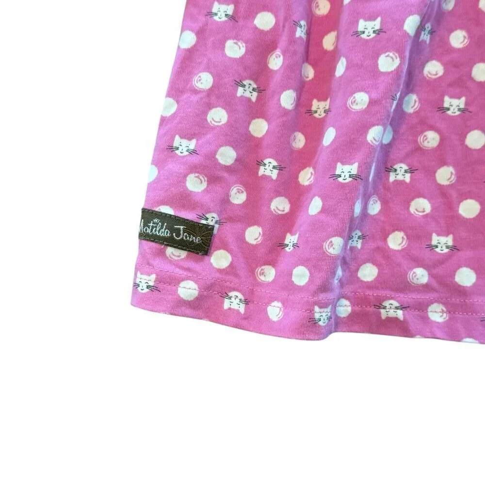 Matilda Jane Pink Kitty Cat Polka Dot Long Sleeve Baby Dress 12M Cotton Blend